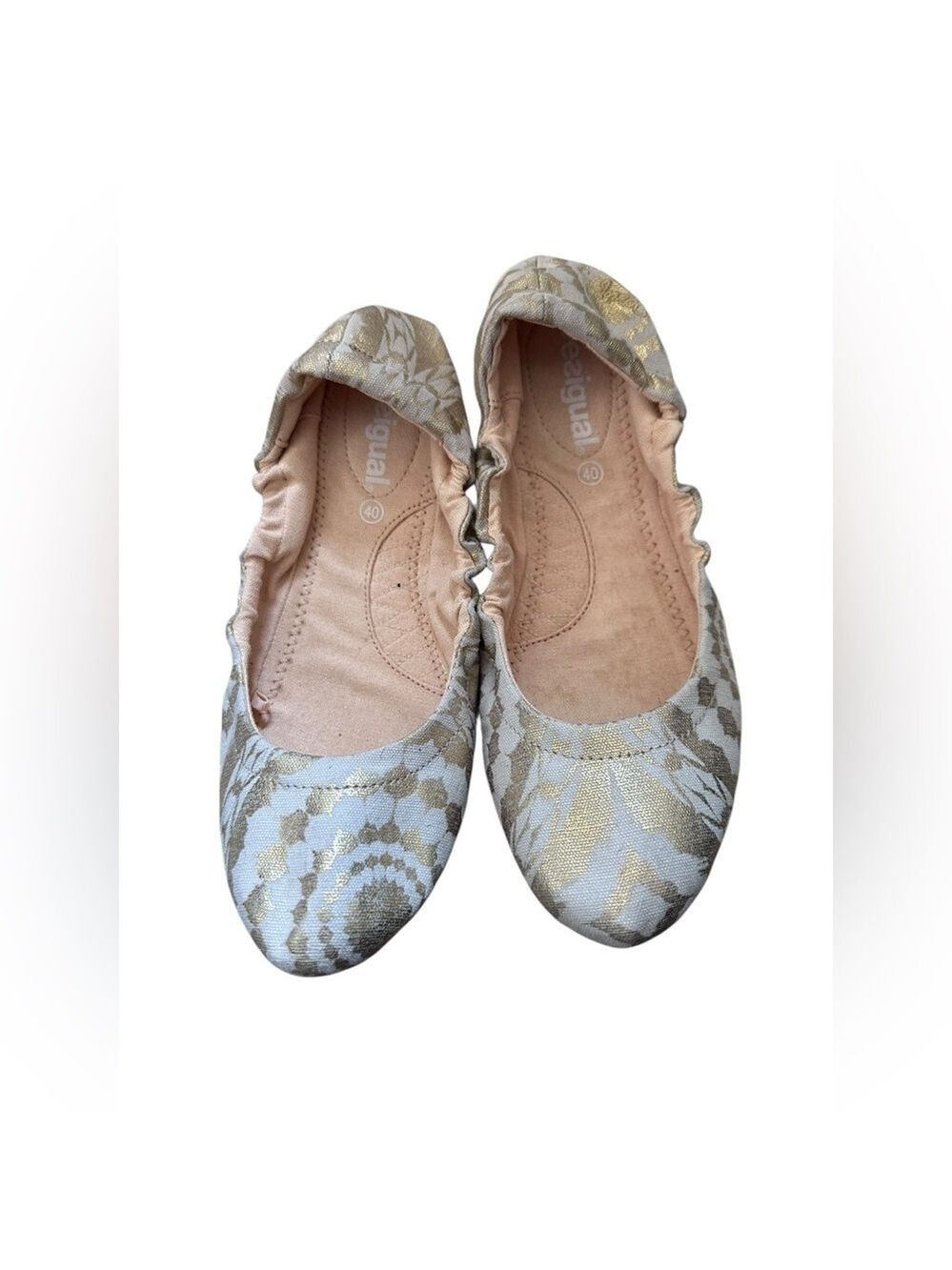 Desigual Bohemian Print Gold and Cream Canvas Women's Ballet Flats Size 40/9